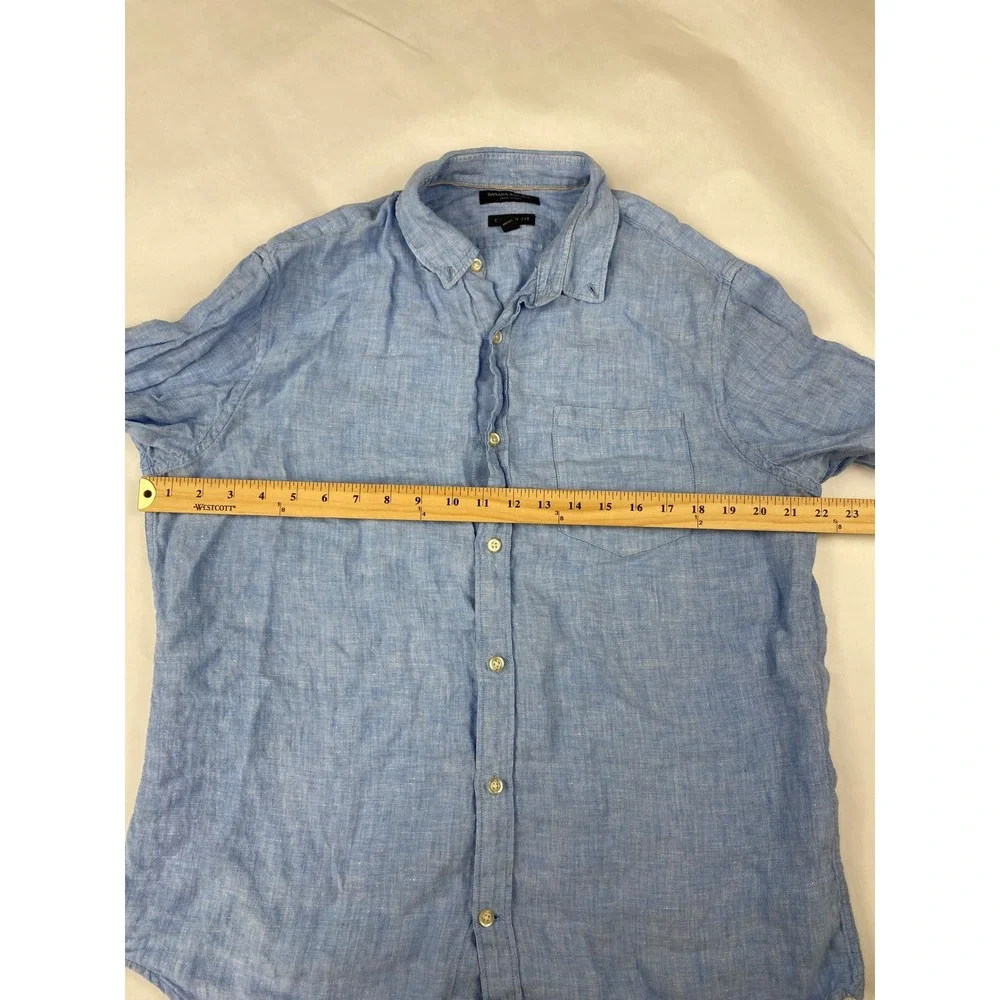 Banana Republic 100% Linen Shirt Men's Size Large Blue Camden Fit